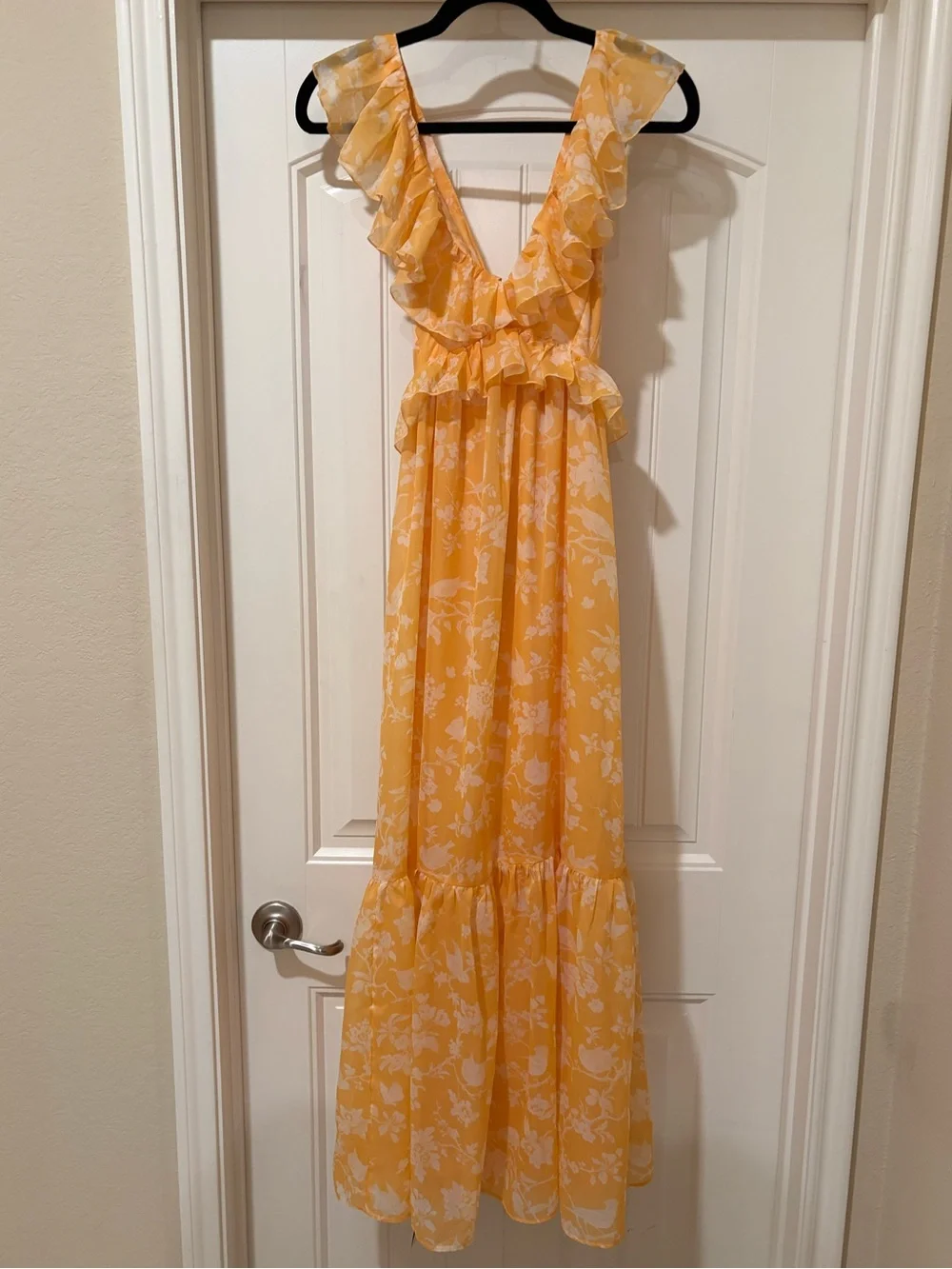 Abercrombie & Fitch Drama Ruffle Floral Maxi Dress XS NWT Yellow Orange White